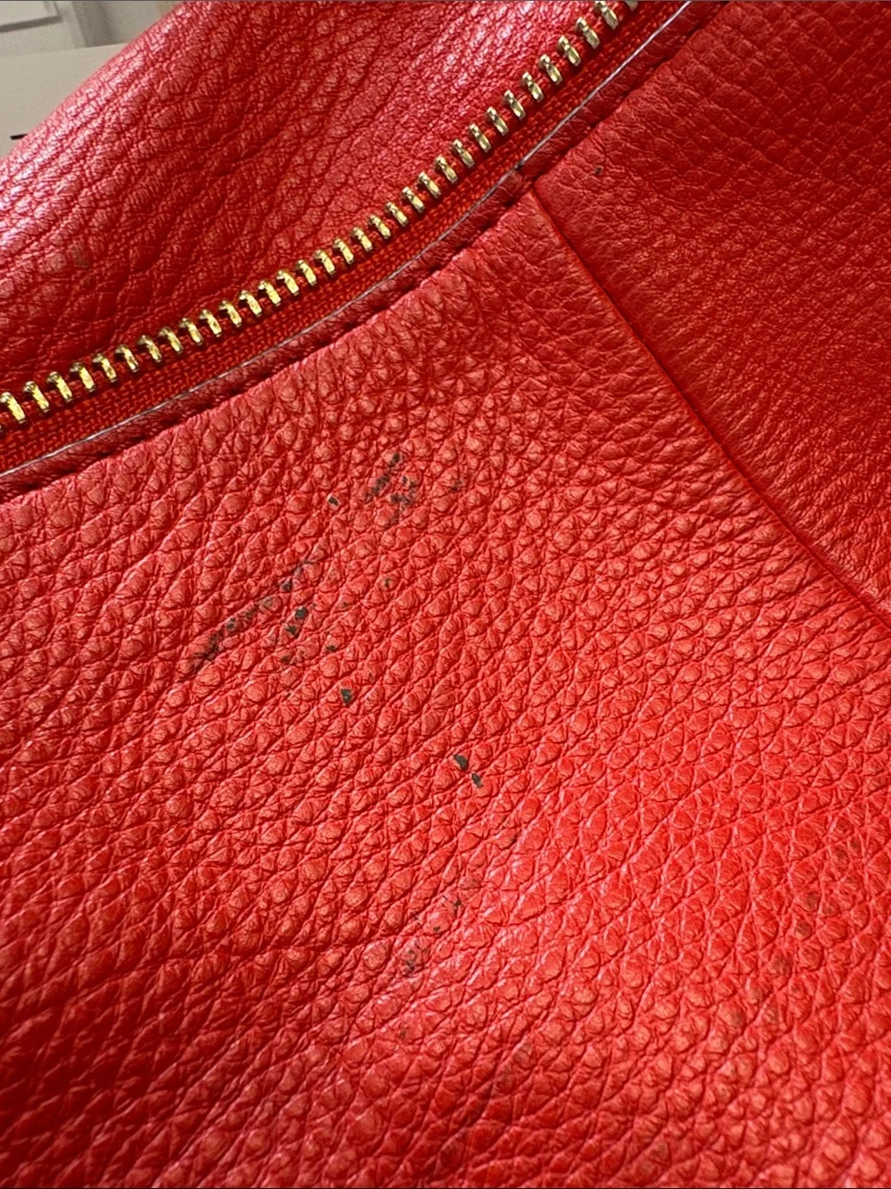 Tory Burch Red Leather Pebbled Tote with Detachable Strap
